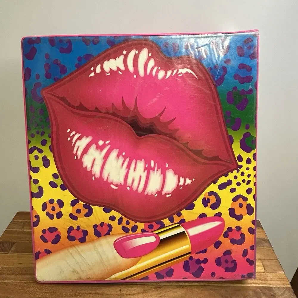 Vintage Lisa Frank 3 Ring Binder Lips Lipstick Rainbow Colorful Cheetah